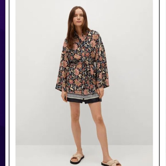 Mango Dresses & Skirts - NWT MNG Mango Kimono Long Sleeve Satin Finish Floral Women's Small 4